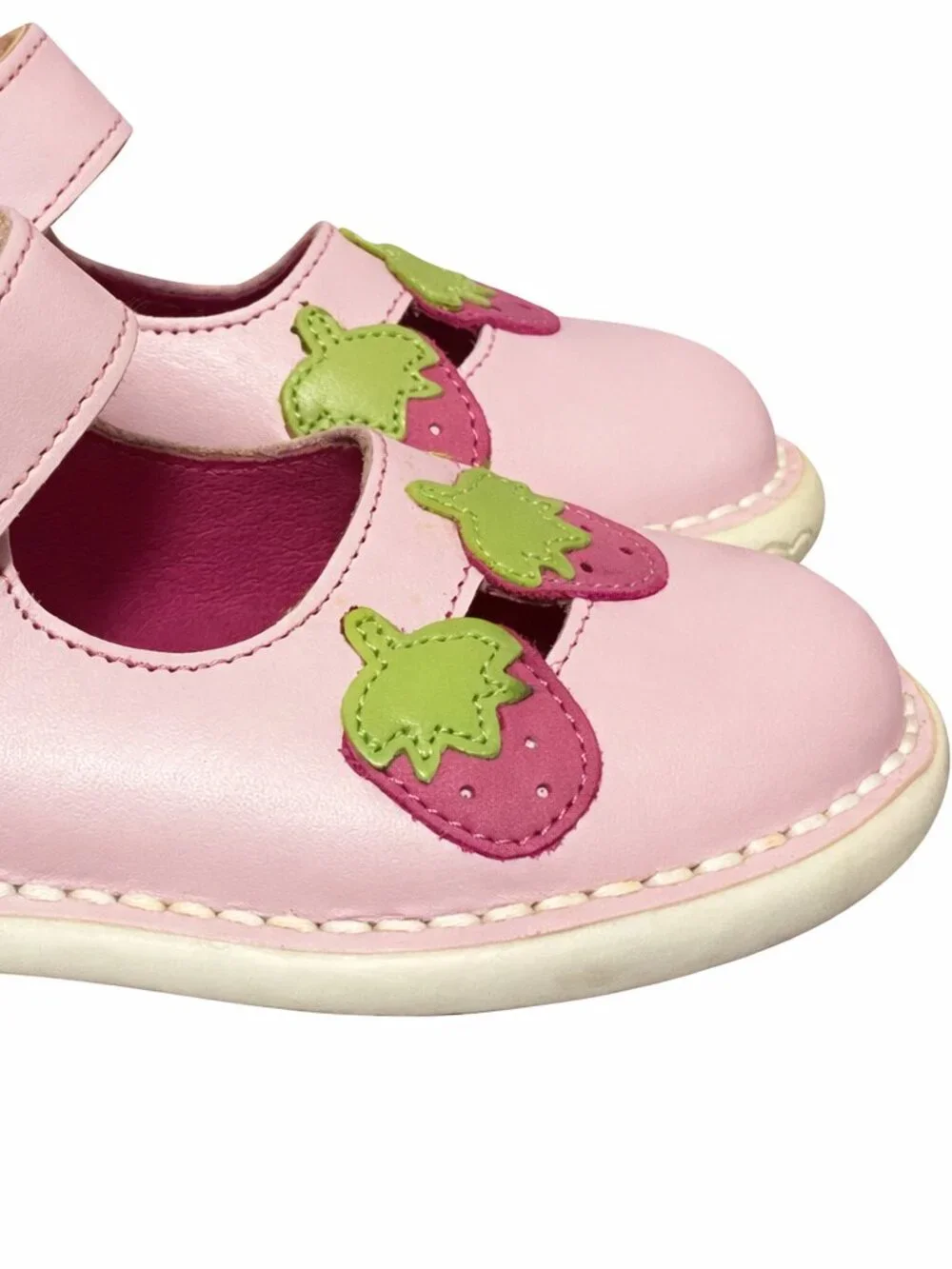 Faro, Spain Pink Real Leather Pink Girls Shoes mMary Janes Strawberry 8 NEW $90